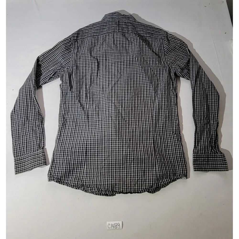 Banana Republic Mens Black Gingham Check Elbow Patch Slim Fit Shirt Large Tall